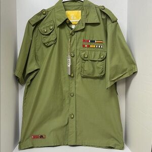 Lrg woven olive green button up shirt size large